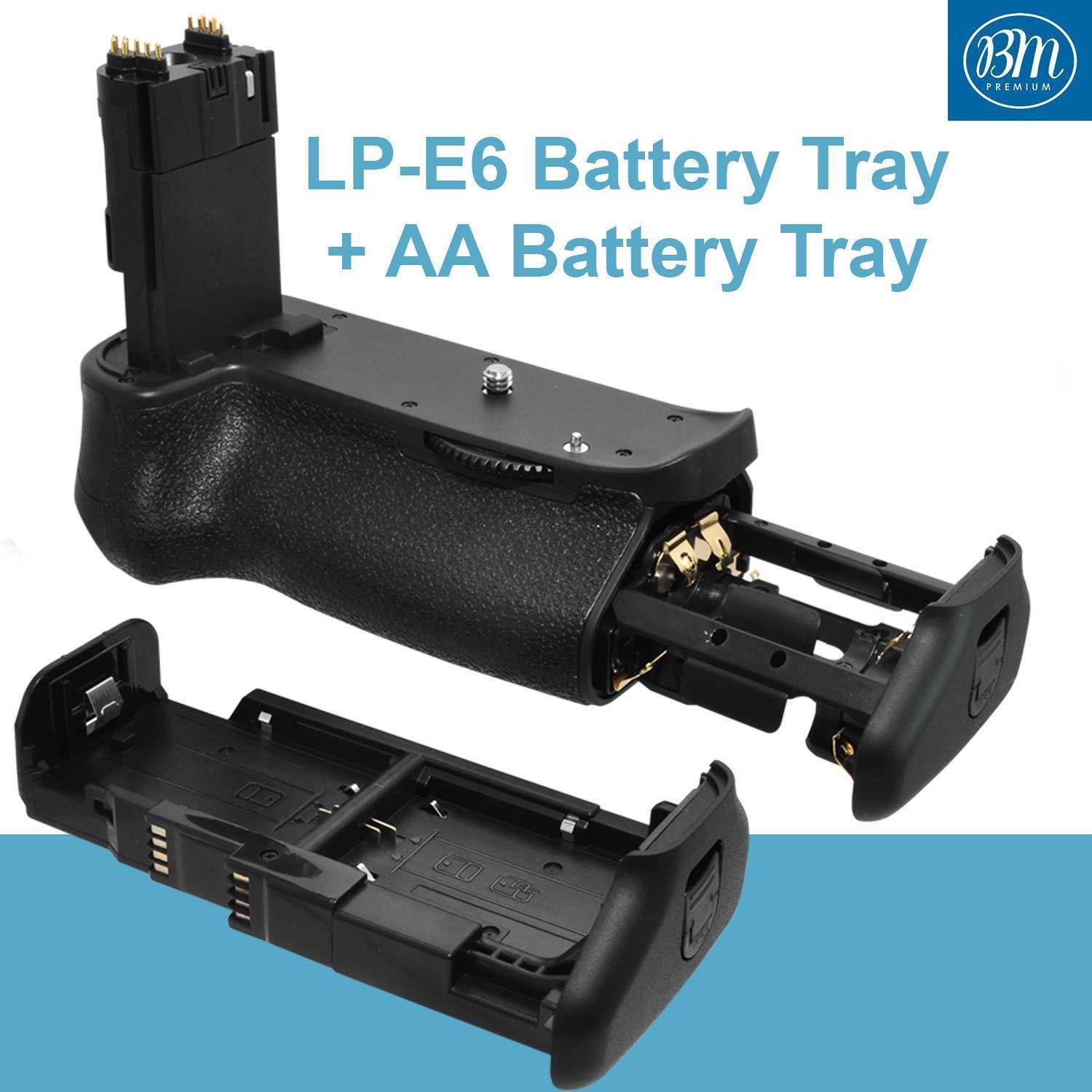 battery grip kit for canon eos 70d, eos 80d digital slr camera includes vertical battery grip bge14 replacement + qty 4 bm premium lpe6 batteries + rapid ac/dc charger