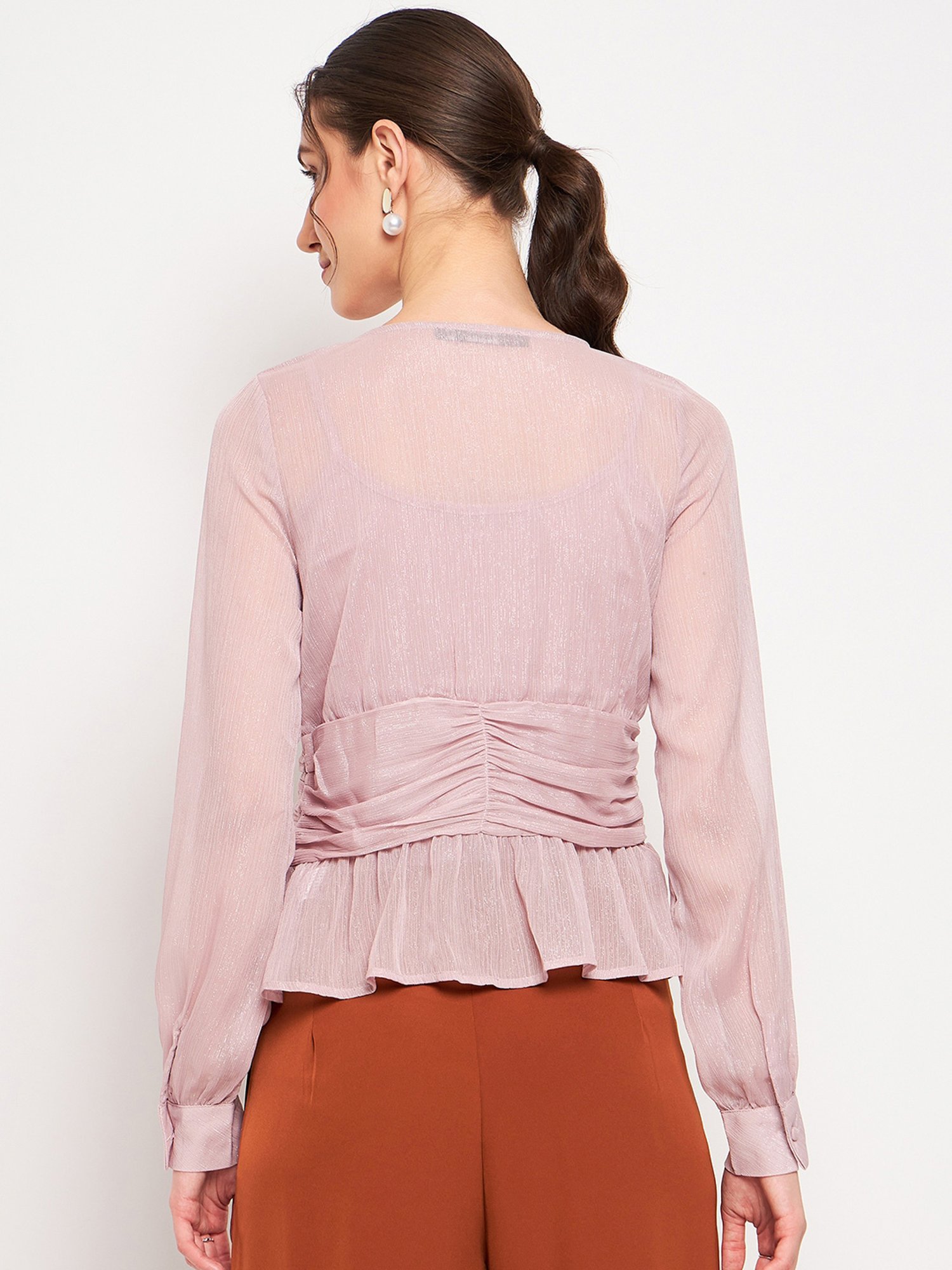 MADAME Pink Regular Fit Peplum Top