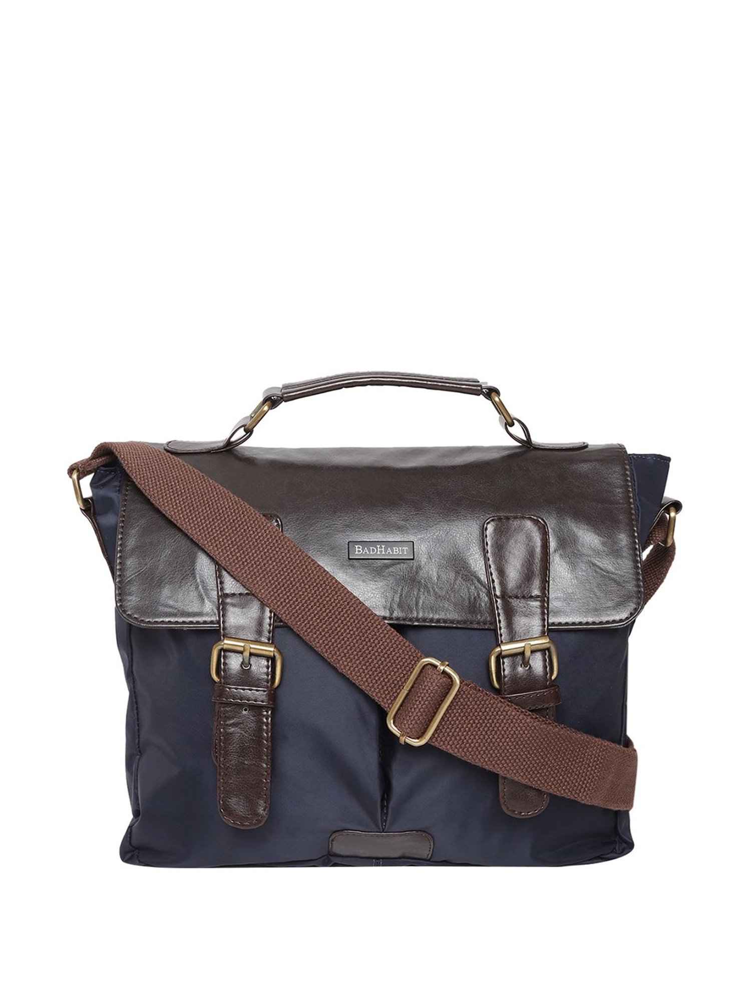 Bad Habit Navy & Brown Medium Laptop Messenger Bag