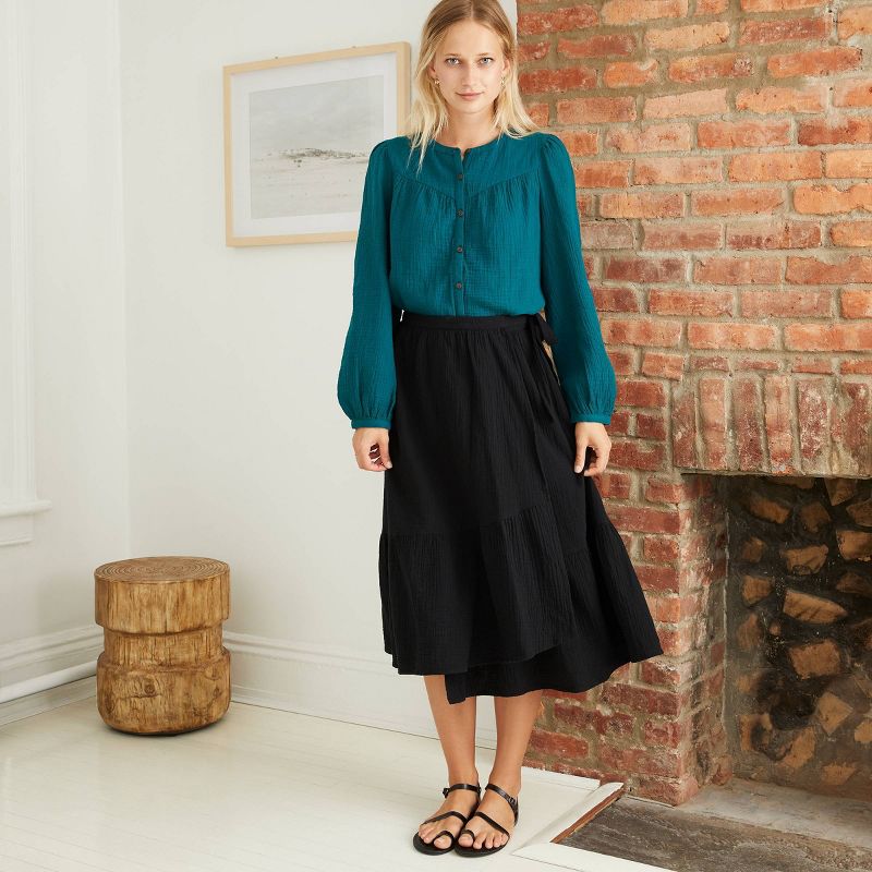 Women's Puff Long Sleeve Button-Front Blouse - Universal Thread™ Teal XXL