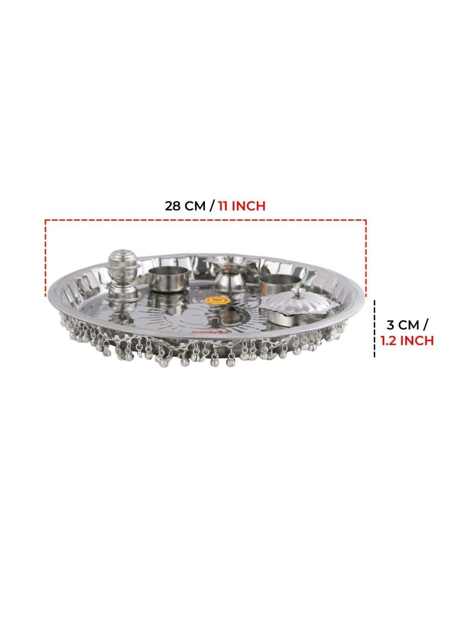 HAZEL Silver Stainless Steel Gungroo Pooja Thali