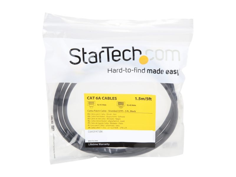 StarTech C6ASPAT6BK StarTech.com Cat6a Shielded Patch Cable - 6 ft. - Black - Snagless RJ45 Cable - Ethernet Cord - Cat 6a Cable