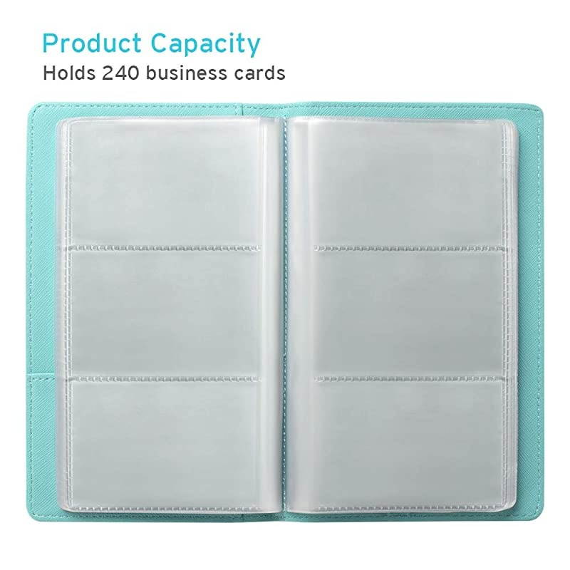 Leather Business Card Book Holder, Professional Business Cards Book Organizer PU Name Card Credit Cards Book Holder Booklet (Mint Green)