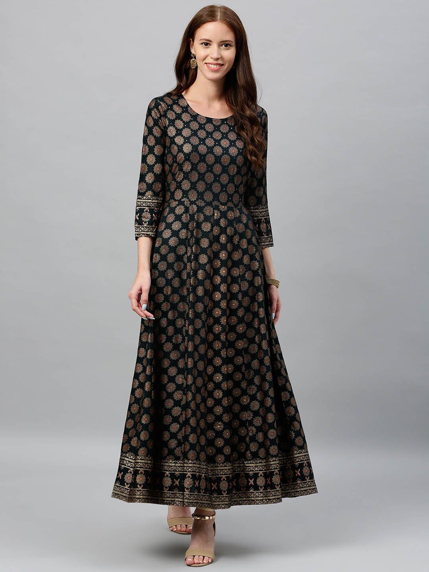 Kipek Black Rayon Printed Anarkali Kurta