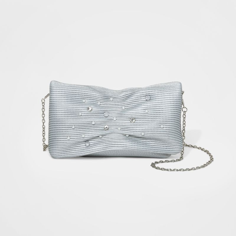 Estee & Lilly Pearl/Stone Flap Clutch - Silver