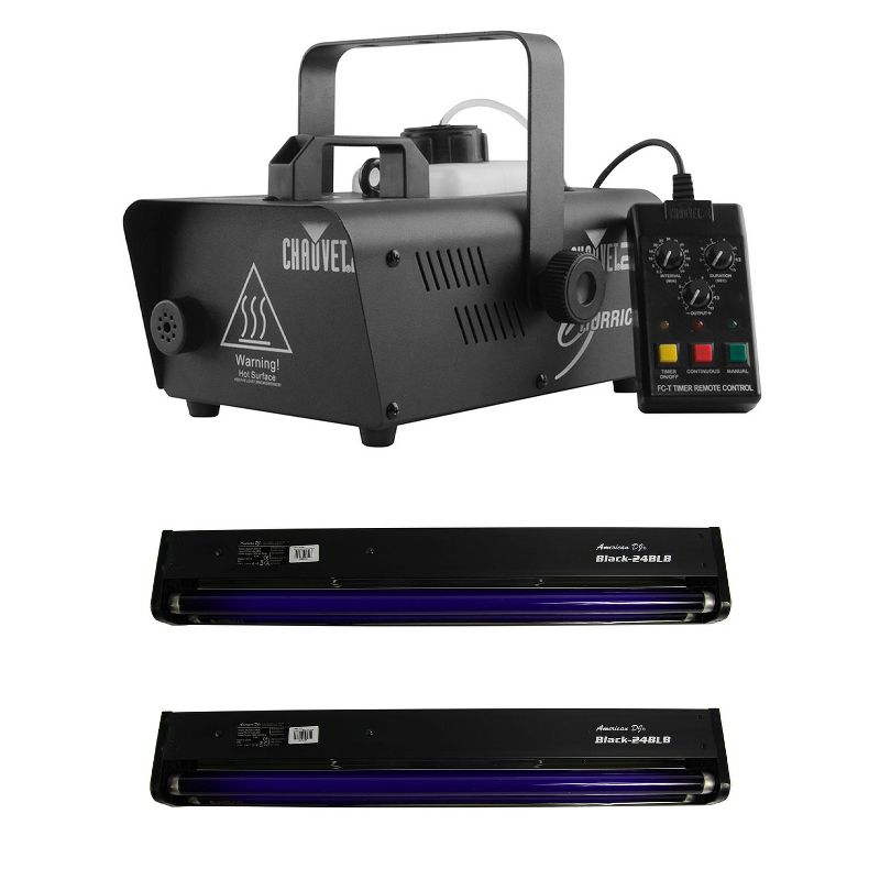 CHAUVET DJ Hurricane 1200 1L Fog Machine + Black Light Tube and Fixture (2 Pack)