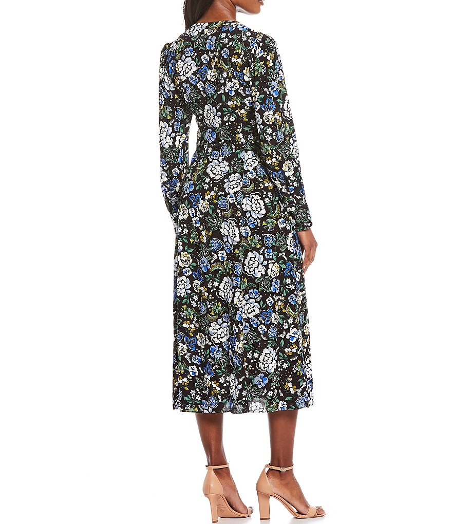 Maggy London Button Front Floral Midi Dress