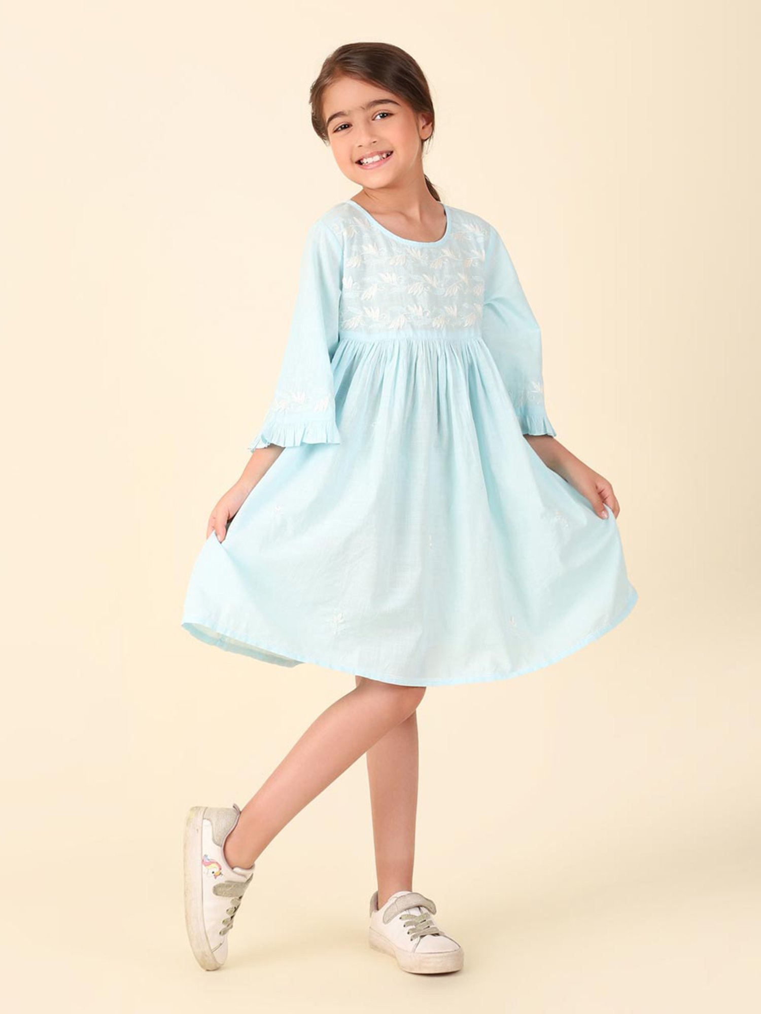 Fabindia Kids Blue Embroidered Dress