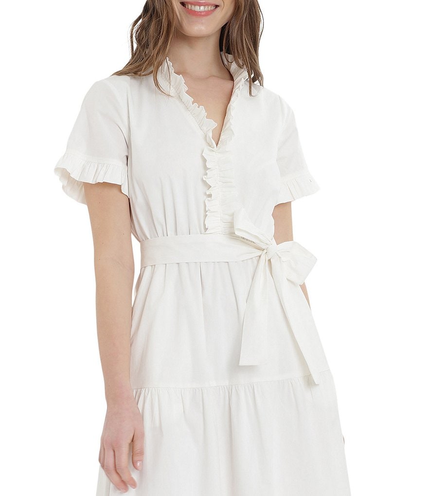 Donna Morgan Ruffle Tiered Cotton Poplin Short Sleeve Maxi Dress