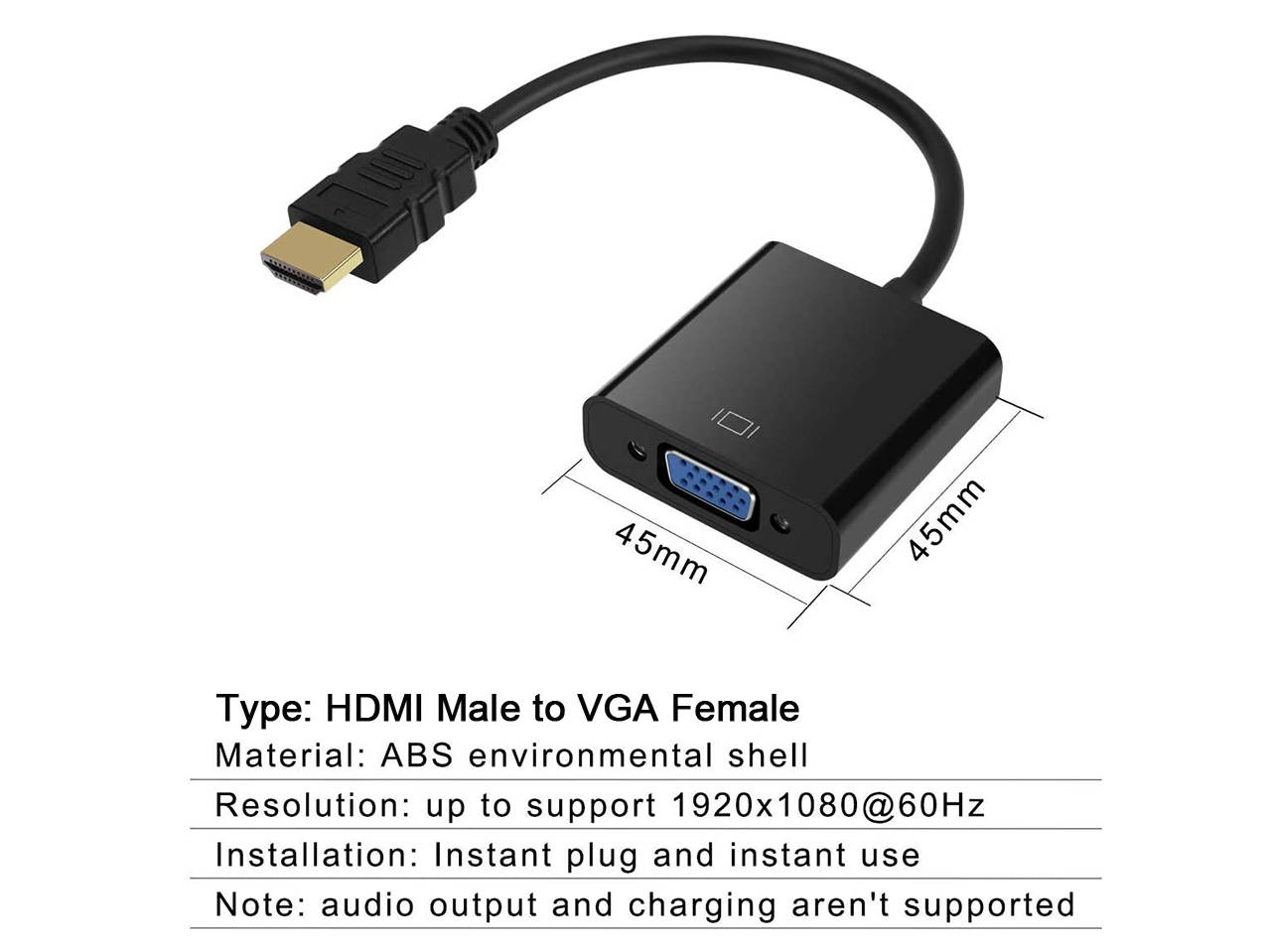 HDMI to VGA, iXever Gold-Plated HDMI to VGA Adapter (Male to Female) for Computer, Desktop, Laptop, PC, Monitor, Projector, HDTV, Chromebook, Raspberry Pi, Roku, Xbox and More - Black
