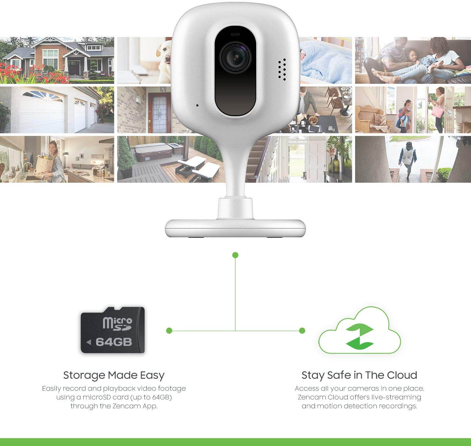 Zencam 1080p WiFi Camera, Indoor Security Wireless IP Camera, Two-Way Talk, Night Vision for Home, Office, Baby, Pet Cam with MicroSD & Cloud Storage, White Updated Firmware 2020 Version (E2W)