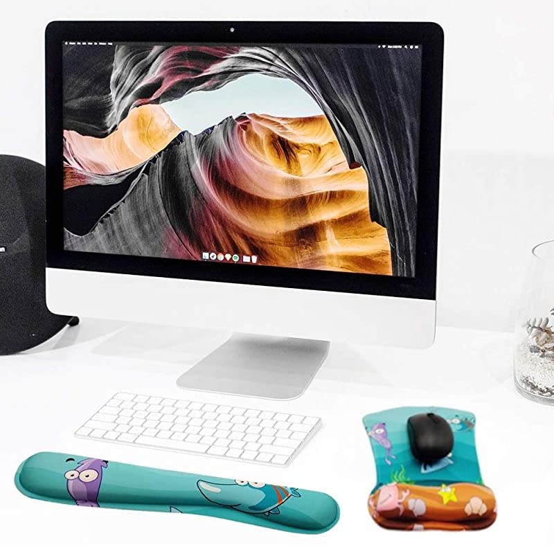 Keyboard Wrist Rest and Mouse Wrist Rest Support Mouse Pad Set,Non Slip Rubber Base Wrist Support with Ergonomic Raised Memory Foam for Easy Typing & Pain Relief