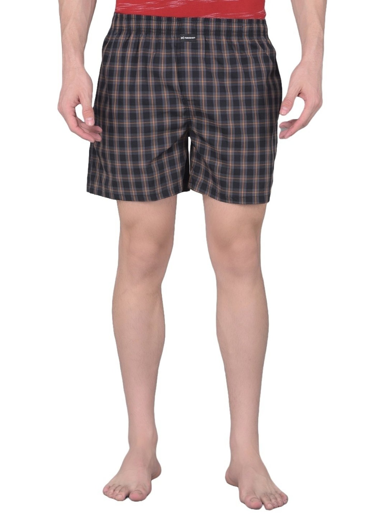 Force NXT Black Cotton Regular Fit Checks Boxers