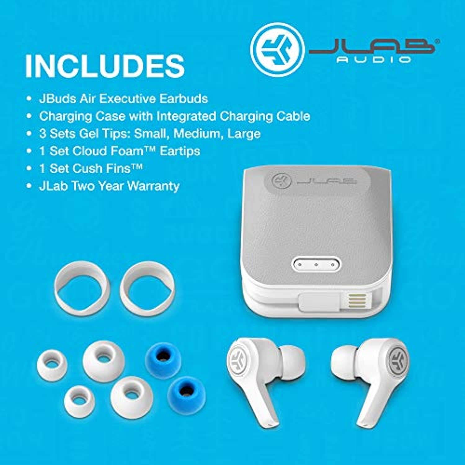 JLab Audio JBuds Air Executive True Wireless Bluetooth Earbuds + Charging Case - White - C3 Calling with Dual Microphones - Long Travel Playtime - Bluetooth 5.0 Connection - 3 EQ Sound Settings?