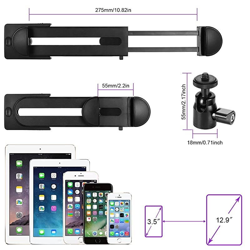 2in1 Phone iPad Pro Tripod Mount Adapter Universal Tablet Clamp Holder Fits 35129 Inch iPad AirMini MS Surface Most Phones Mini Tripod Ball Head for  MonopodTripodSelfie Stick