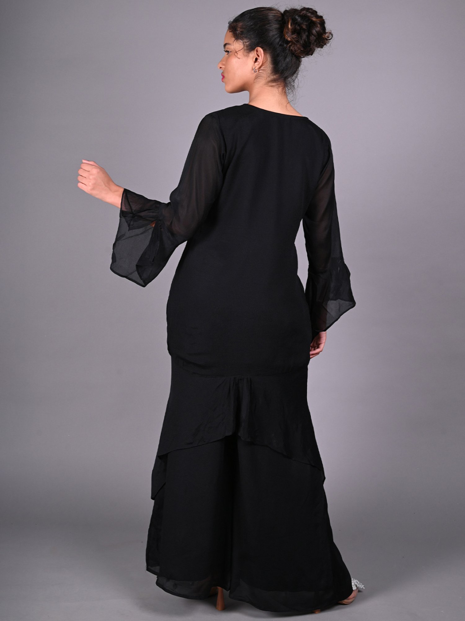 Odette Black Embellished Tunic Palazzo Set