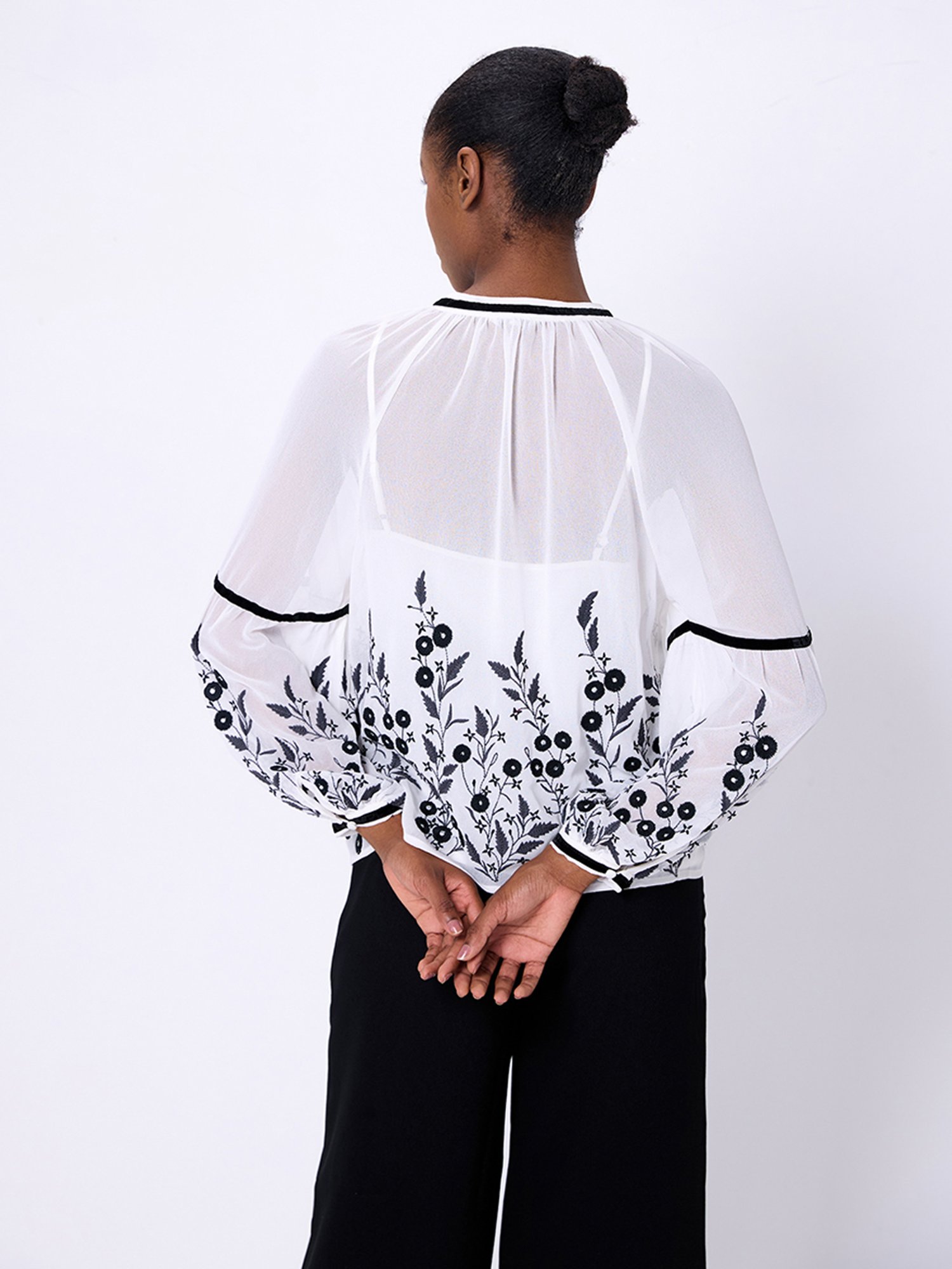 Cover Story White & Black Embroidered Top