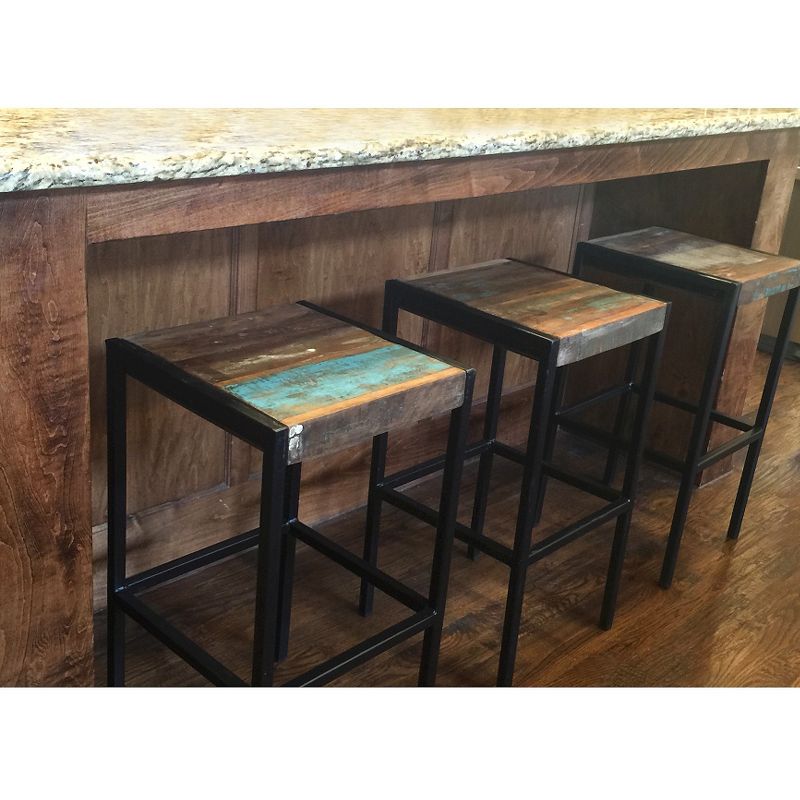 Industrial Reclaimed Wood and Iron Stool - (31H x 14W x 14D) - Natural - Timbergirl