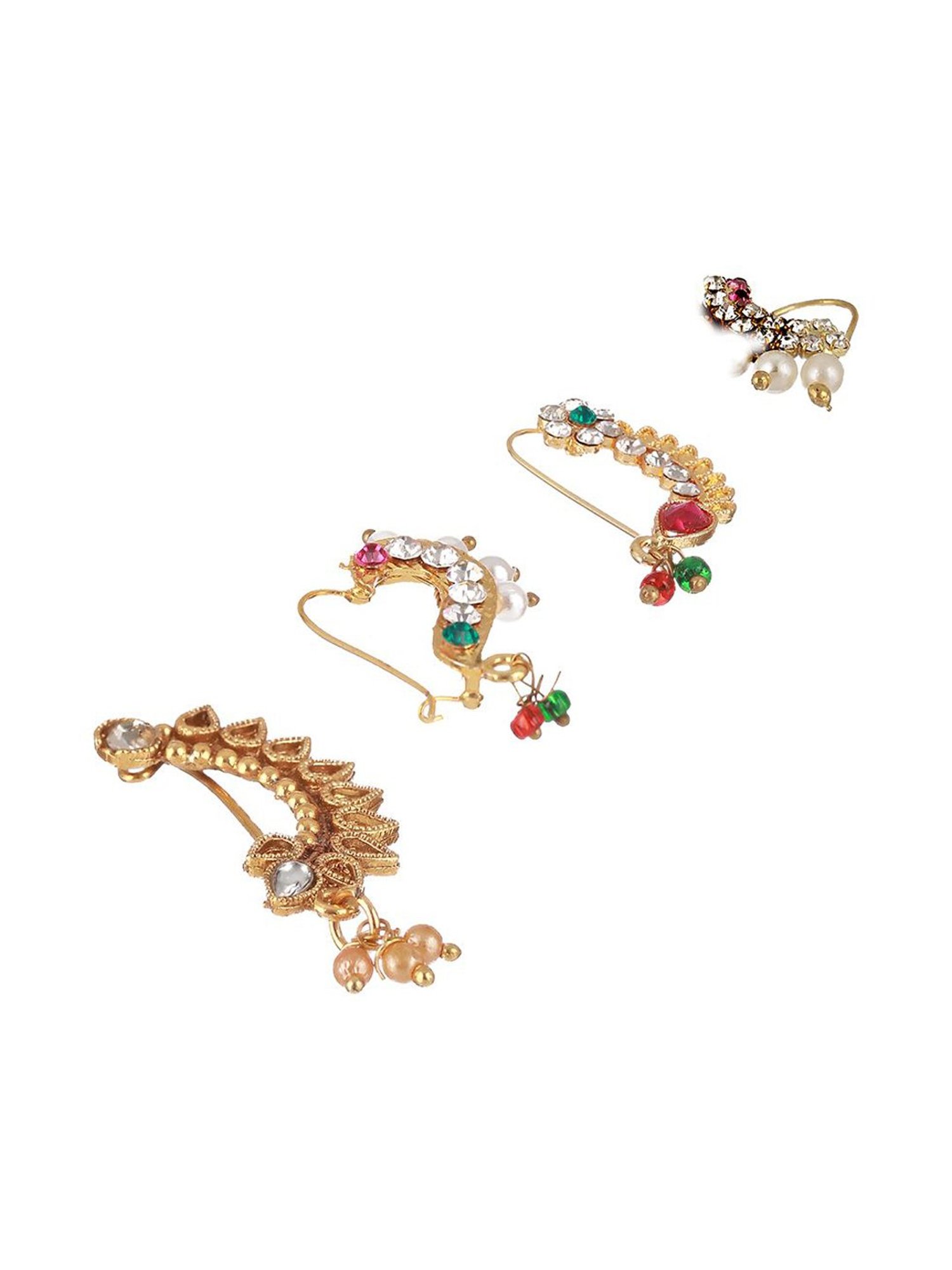 Aatmana Stone-Studded & Pearl Beaded Marathi Nosepin for Women - Pack of 4