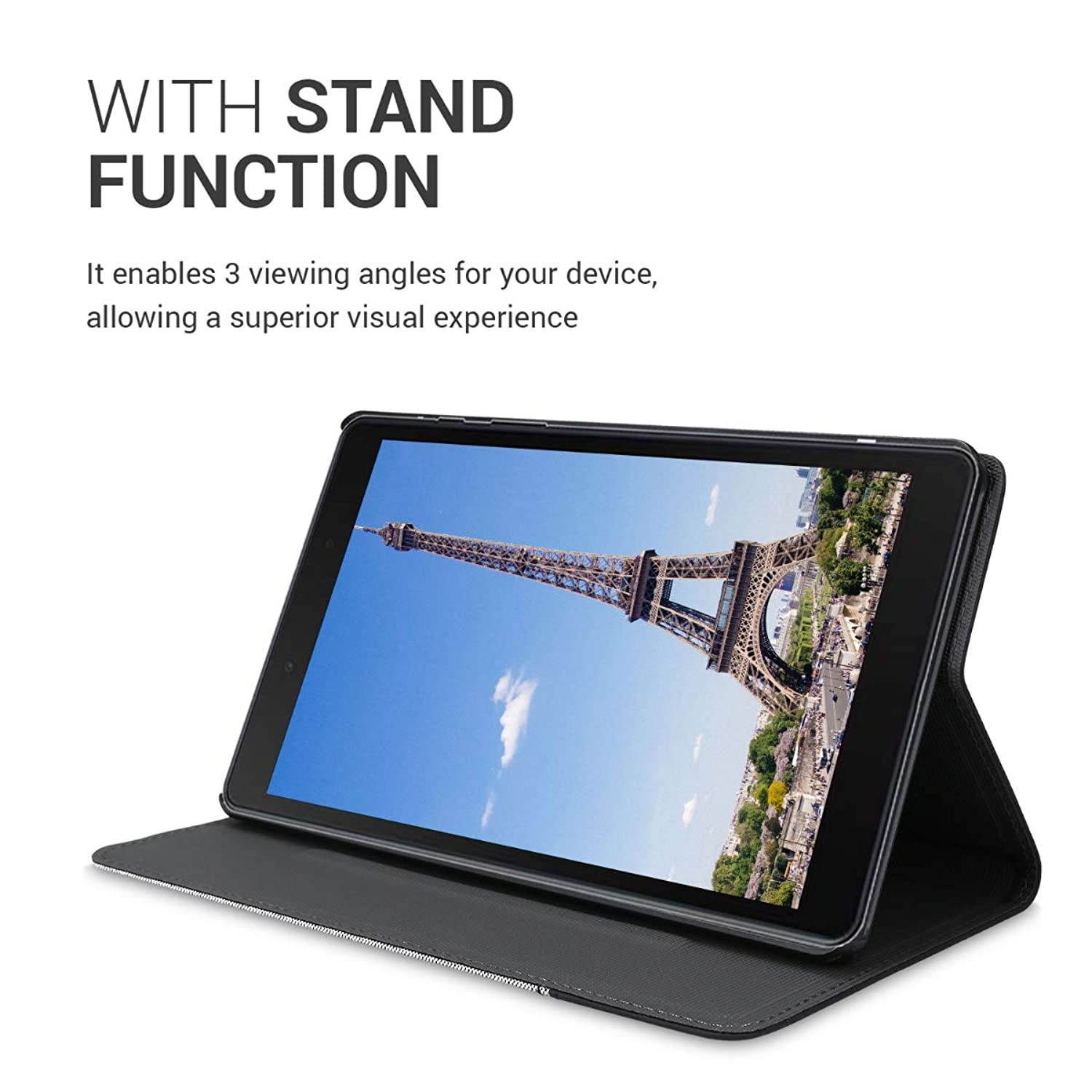 kwmobile Case Compatible with Samsung Galaxy Tab A 8.0 (2019) - PU Leather and Canvas Cover with Stand Feature - Grey/Black