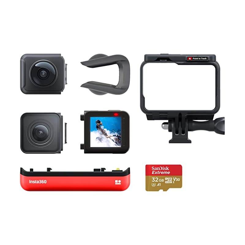 ONE R Twin Edition Memory Card Bundle &ndash; 4K Action Camera & 5.7K 360 Camera with Interchangeable Lenses, Stabilization, IPX8 Waterproof, Touch Screen, AI Editing