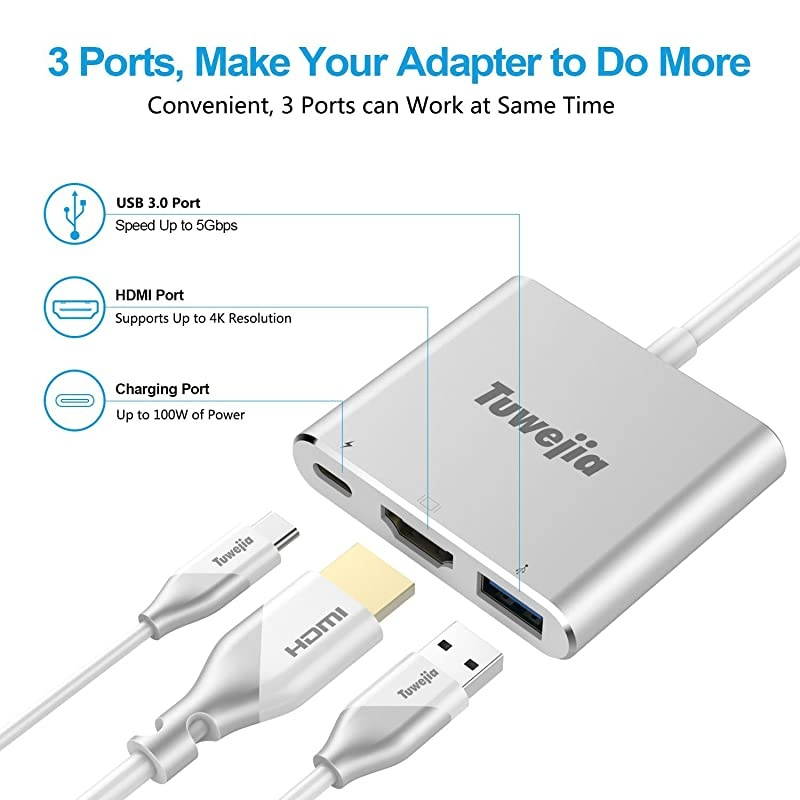 USB 3.1Type-C to HDMI Adapter  4K+USB 3.0+USB-C Converter Cable Charging Port Adapter Cable with Large Projection for MacBook/Chromebook Pixel/Dell XPS13/Yoga 900/Lumia 950Xl