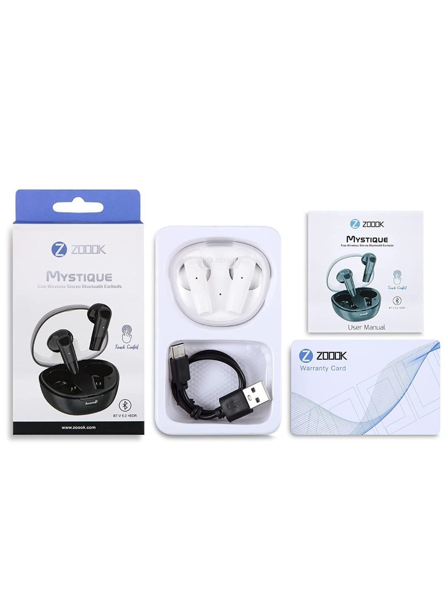 Zoook Mystique Bluetooth Truly Wireless in Ear Earbuds with Mic (White)
