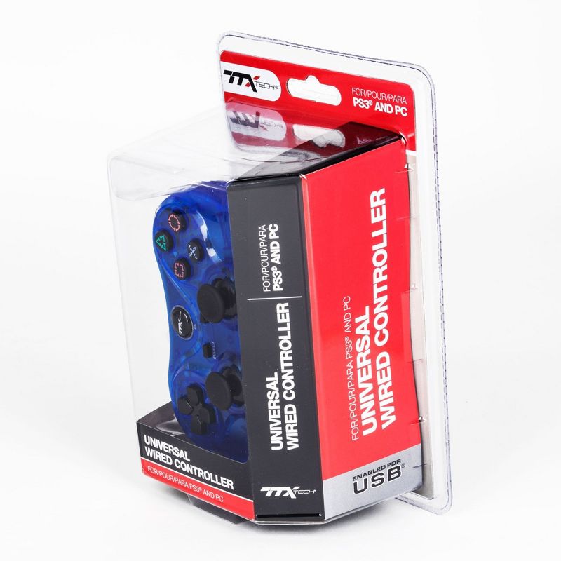 TTX Tech Analog Wired USB Controller Compatible with PlayStation 3/PC, Clear Blue