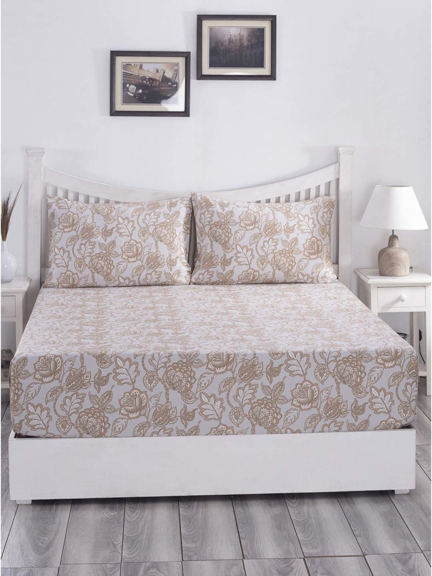 Maspar Hues PBS Nomad Scuplt Orlean Blue & Brown Cotton 210 TC Double Bedsheet & 2 Pillow Covers