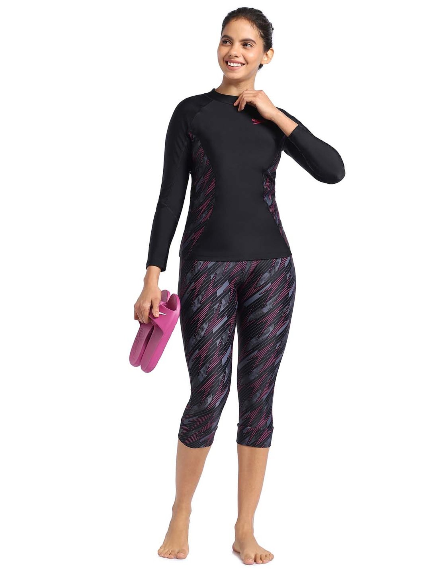 Speedo Black Printed Swim Capris