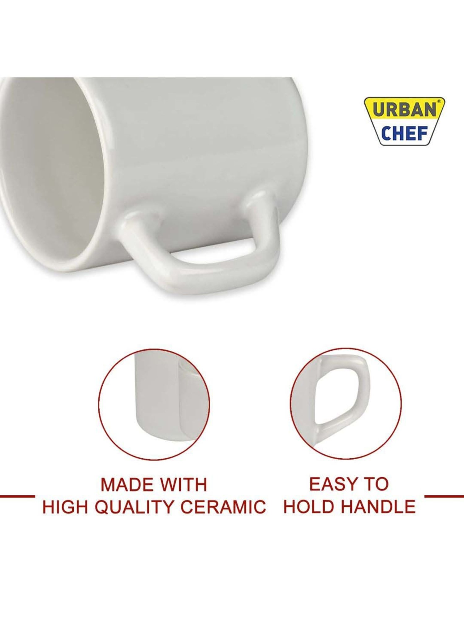 Urban Chef White Ceramic Droite Handcrafted Microwave Safe Cup - Set of 4