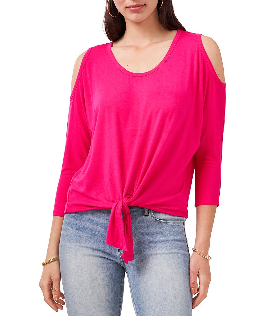Vince Camuto Long Sleeve Cold Shoulder Tie Front Knit Top
