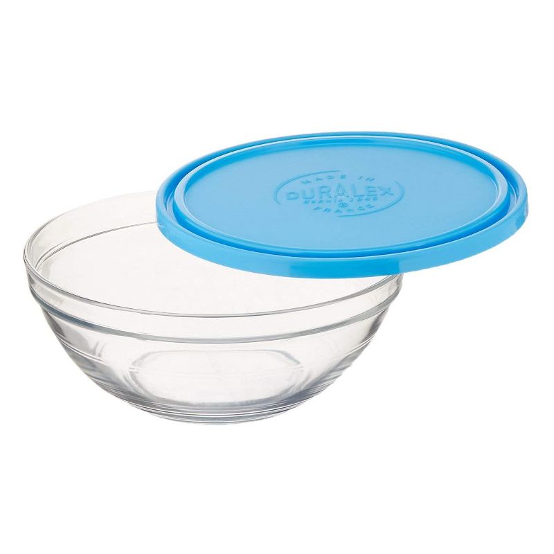 Duralex Lys 5 Piece Round Stackable Reusable Portable Tempered Glass Bowl Storage Organizer Containers with Lids