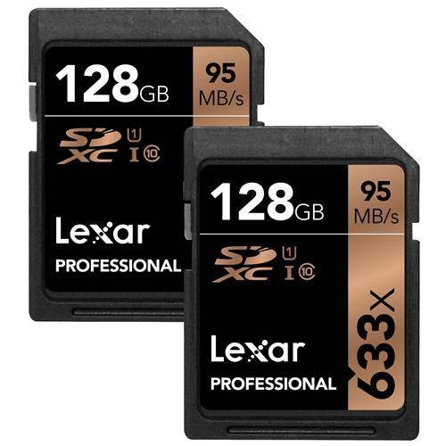 Lexar 128GB Professional Class 10 UHS-I U1 633x SDXC Memory Card, 2 Pack