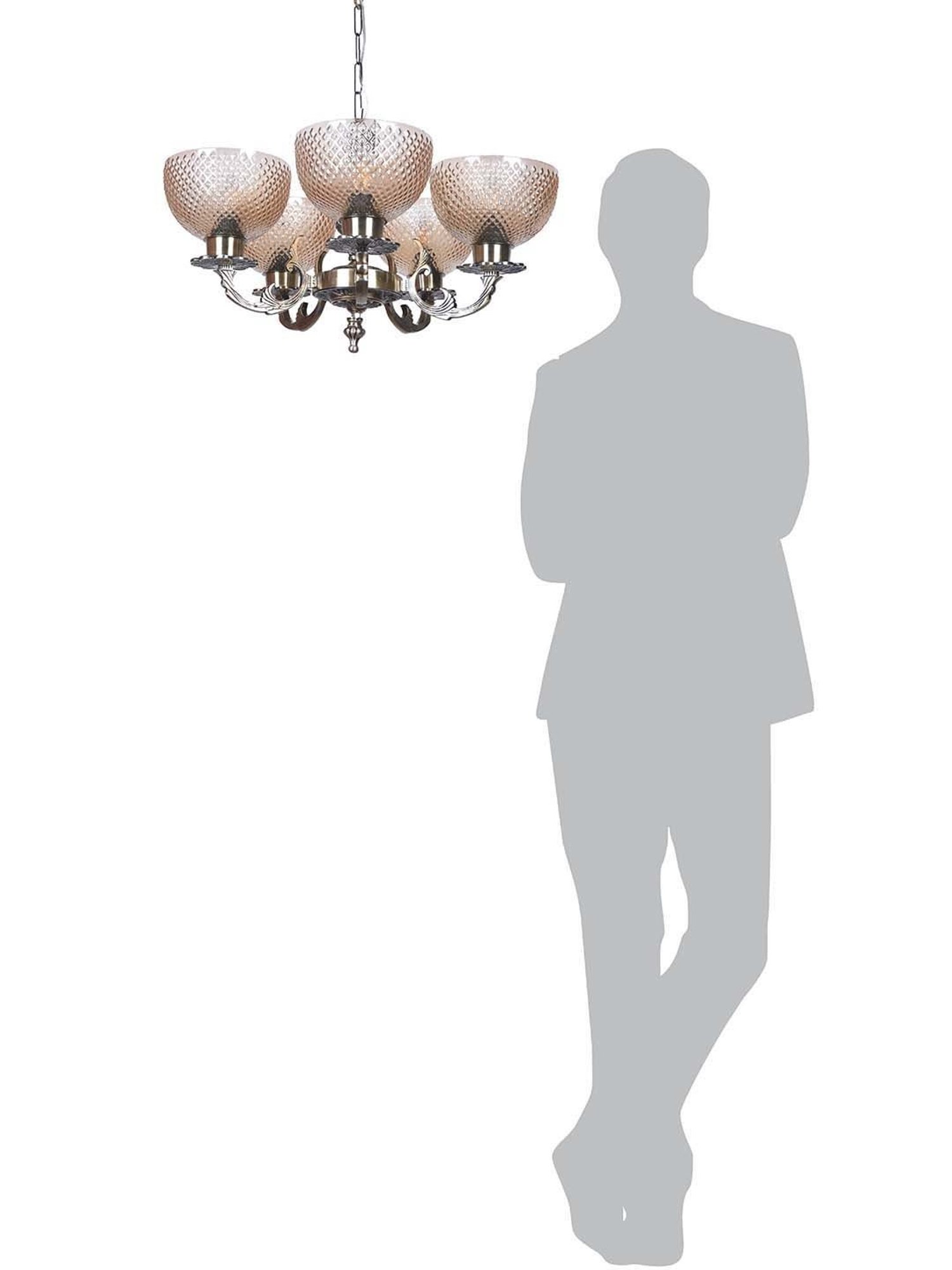 FOS LIGHTING Classic Meena Golden Aluminium 5-In-1 Glass Chandelier