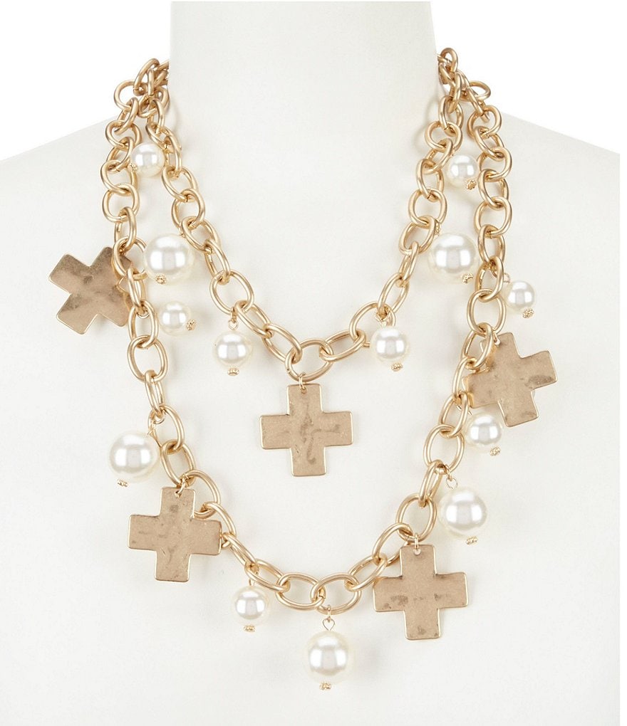 Southern Living Karen Cross Charm Multi-Strand Pearl Statement Necklace