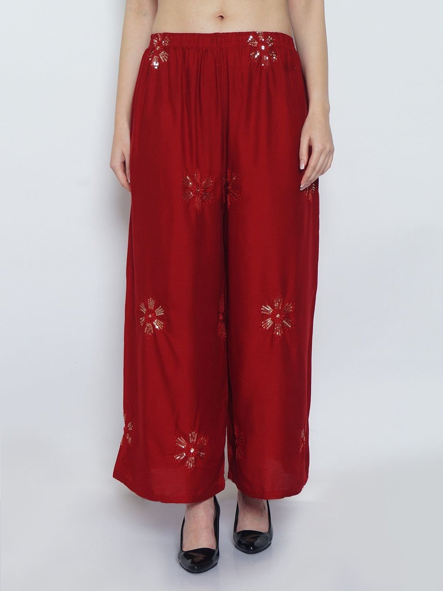 Gracit Maroon Embroidered Palazzos