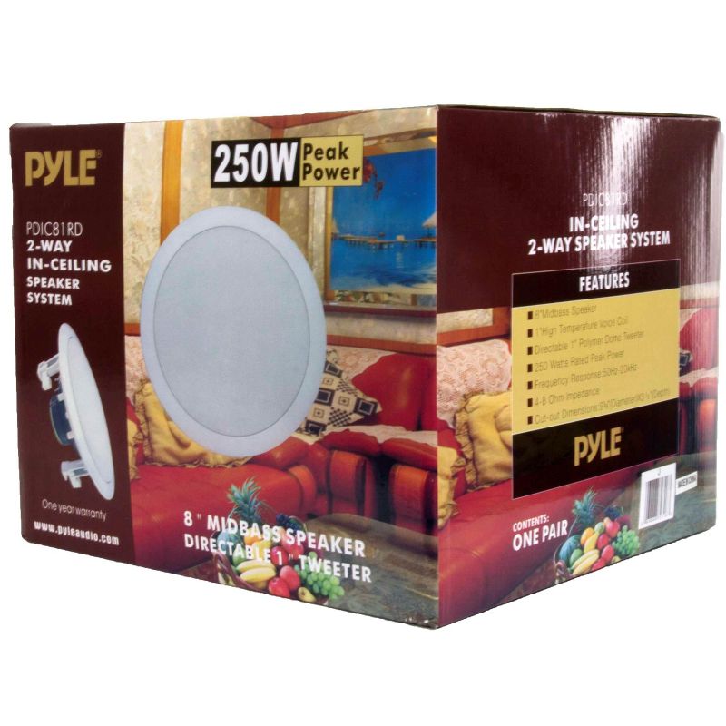 Pyle 8 Inch 500W 2 Way In Wall Ceiling Home Speakers System Audio Pair (16 Pack)