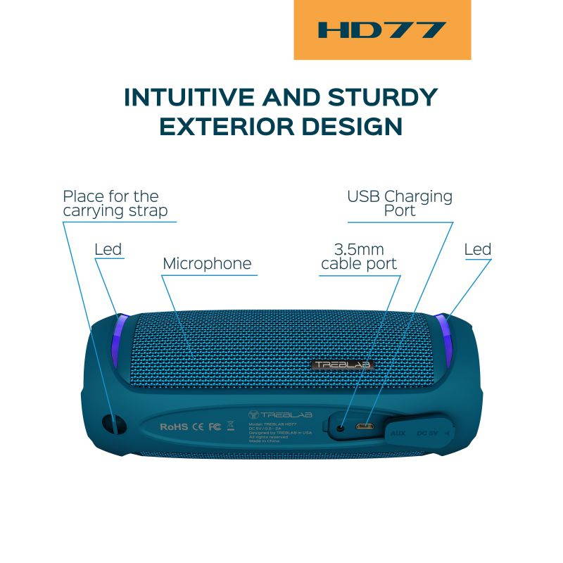 TREBLAB HD77 Premium Bluetooth Speaker TWS - Loud HD Surround Sound, Wireless Dual Pairing, 25W Powerful Bass, 20H Battery, Best for Outdoor Sports - True Stereo IPX6 Waterproof Cordless