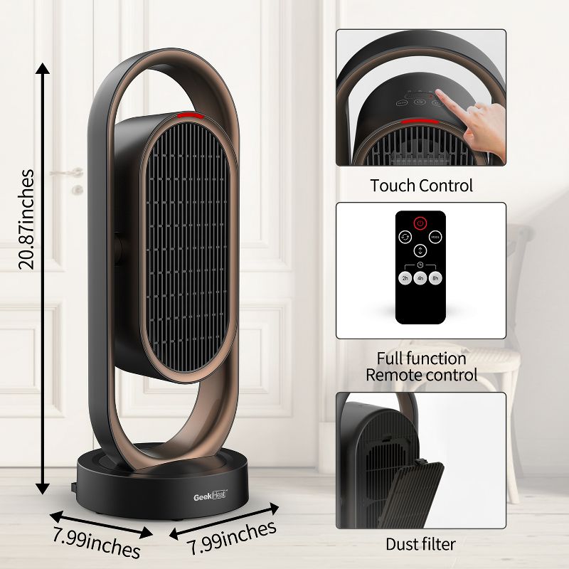 Geek Heat Portable Whole Room Tower Ceramic Heater with Overheat Protection for Home, Office, Living Room, and Bedroom, Black (2 Pack)