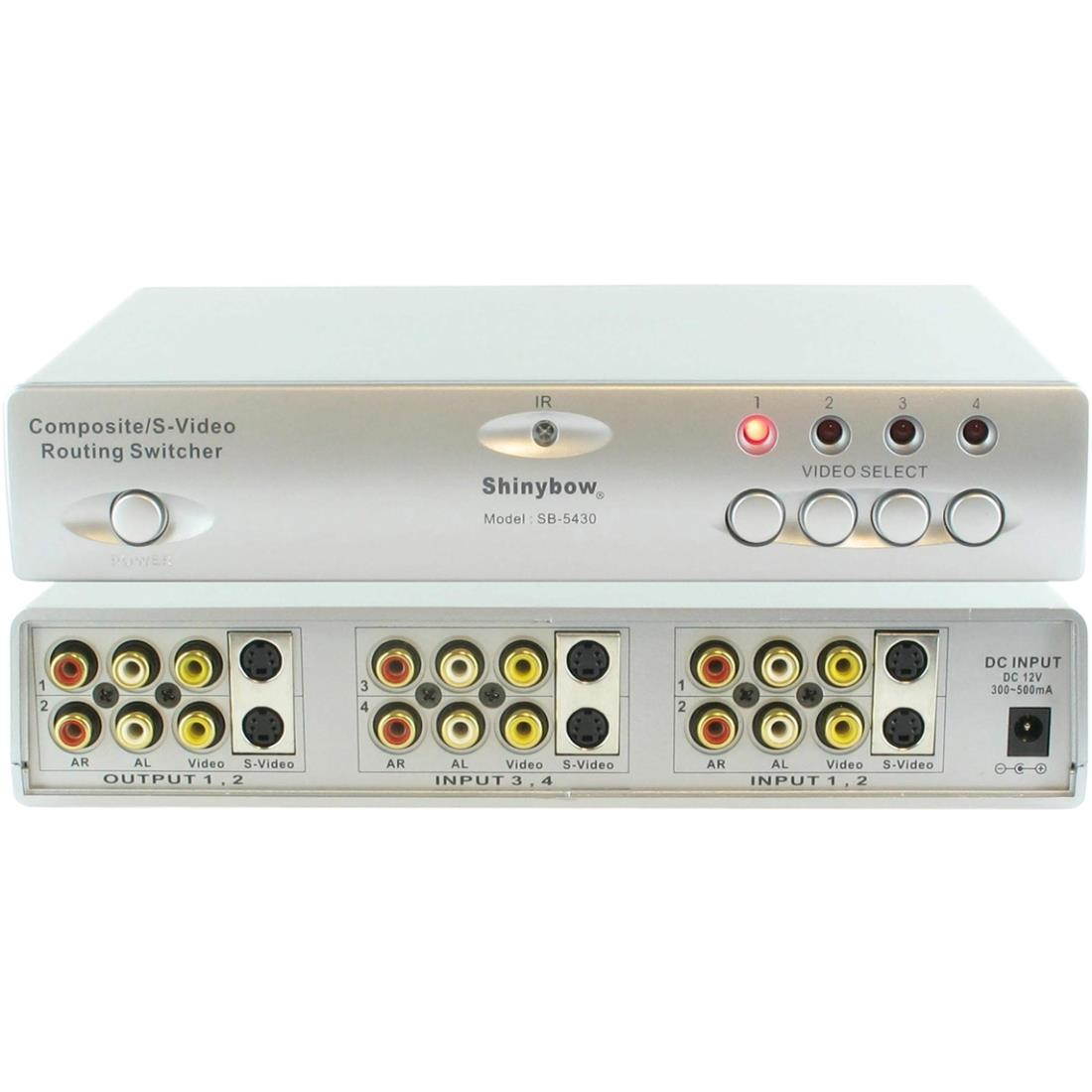 Shinybow - SB-5430 - Shinybow 4x2 Composite/S-Video/Audio Routing Switcher Selector (IR) - 4 x 2Composite Video In -