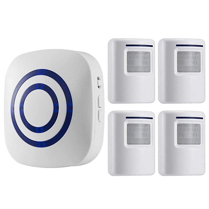 Motion Sensor Alarm Wireless Driveway Alarm Home Security Business Detect Alert with 4 Sensor and 1 Receiver38 Chime Tunes LED Indicators for Indoor Use