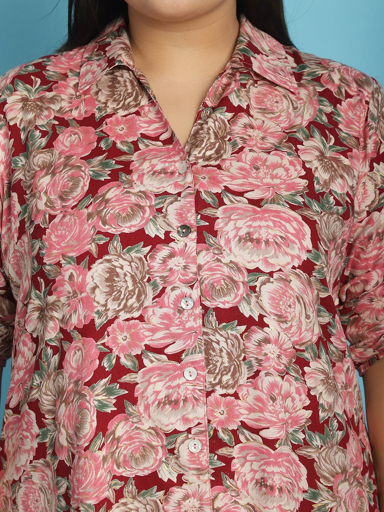 theRebelinme Maroon Floral Print Shirt
