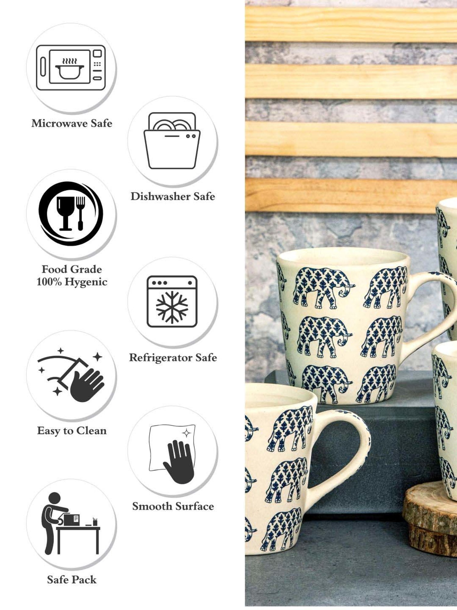 Goodhomes White & Blue Stoneware Coffee Mug (0.31 L) - Set of 4