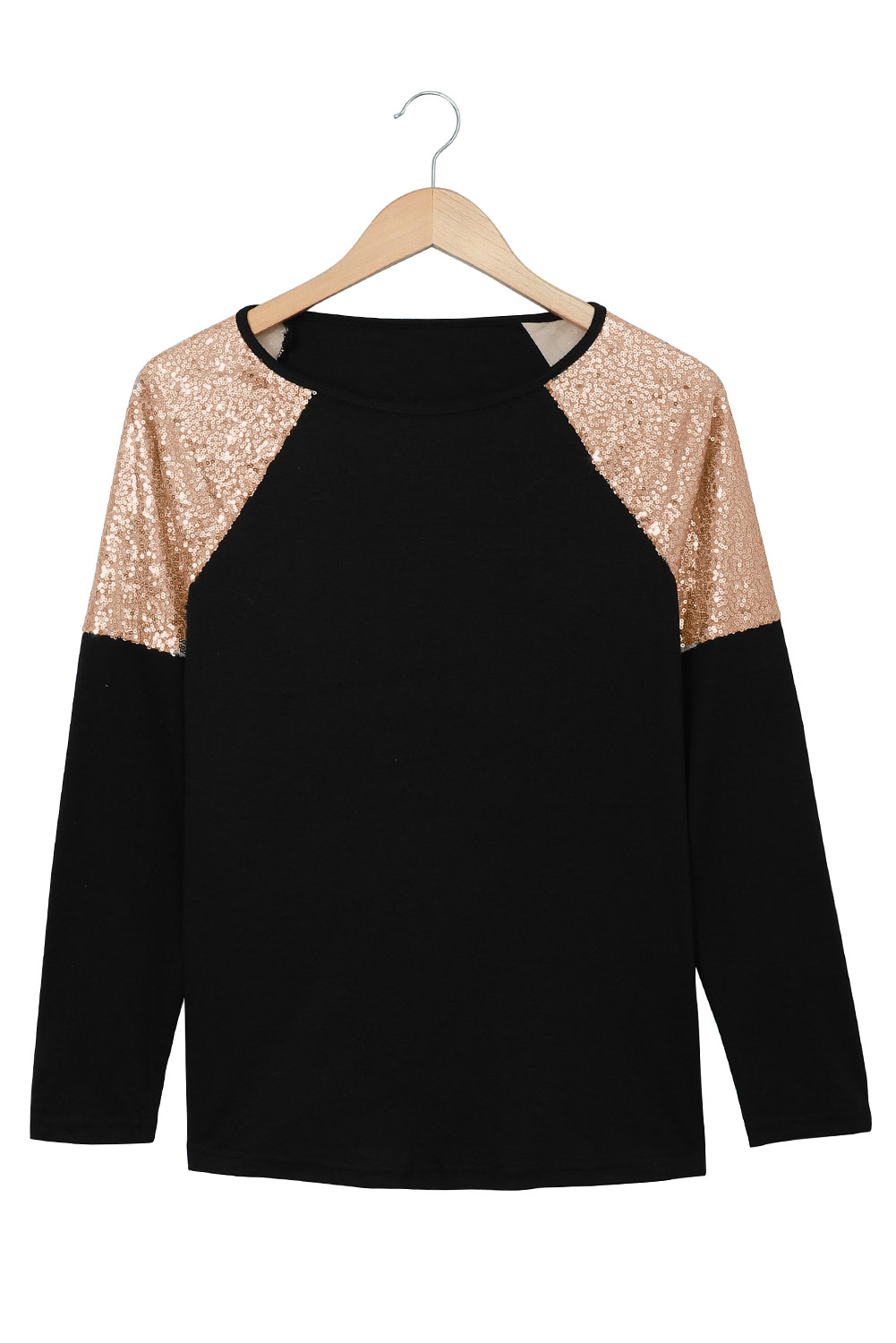 Blank Sweatshirt Black & Gold Raglan Sleeve Sequin Top Pullover Long Sleeve Shirt Customized