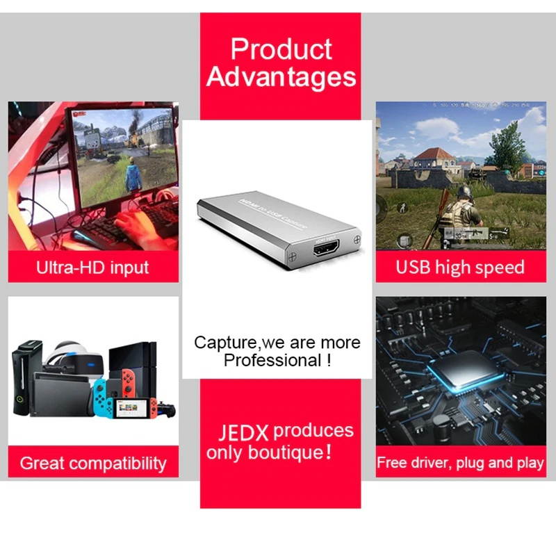 Lejiahong USB 3.0 1080P 4K HD Video Capture HDMI Game Capture Card Suitable for Game Live Broadcasts Video Recording