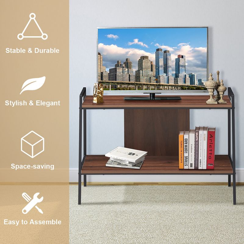 Costway 2-Tier TV Stand Entertainment Center for TV's Up to 40'' w/ Shelves & Metal Frame