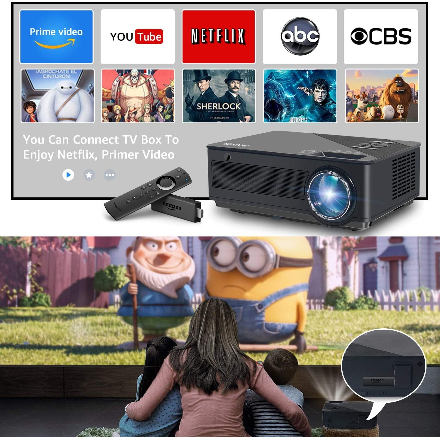 Native 1080p Full HD Projector, WiFi Projector, Bluetooth Projector, FANGOR 6500 Lumens/250 Display/ Contrast 8000: 1 Full HD Theater Projector with Wireless Mirror to iPhone/Ipad/Android Phones