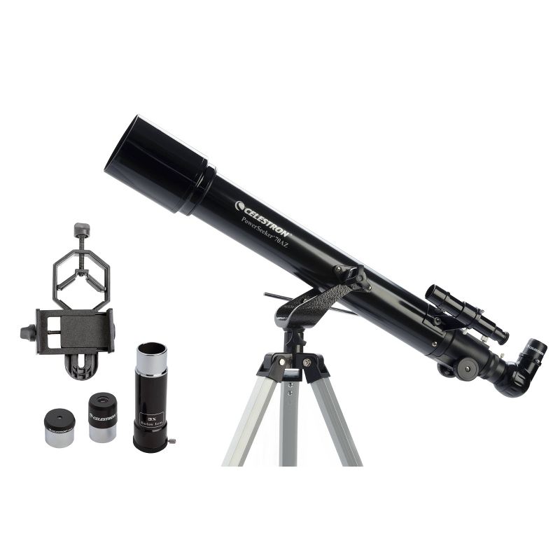 Celestron PowerSeeker 70AZ Telescope with Basic Smartphone Adapter - Black