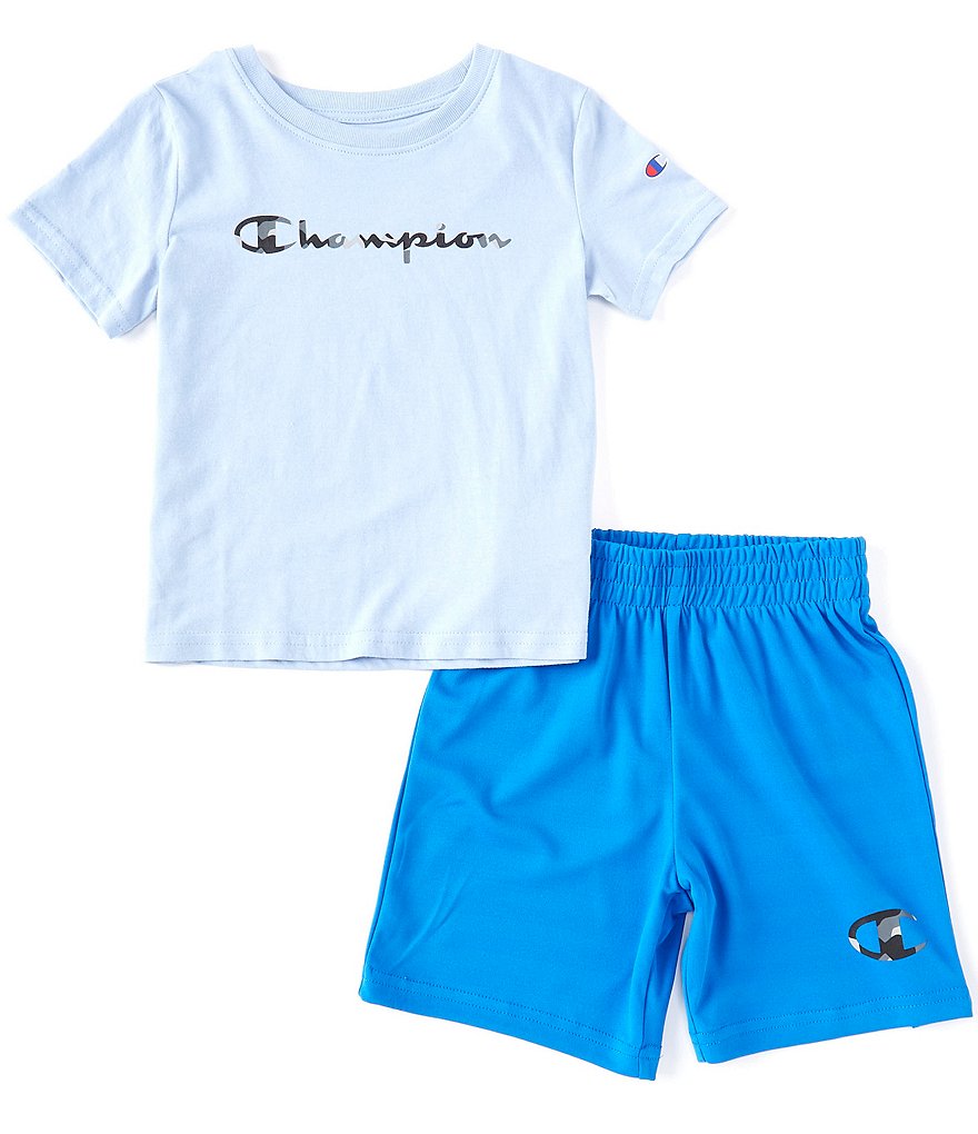 Champion Little Boys 2T-7 Short-Sleeve Script Logo Tee & Short Set